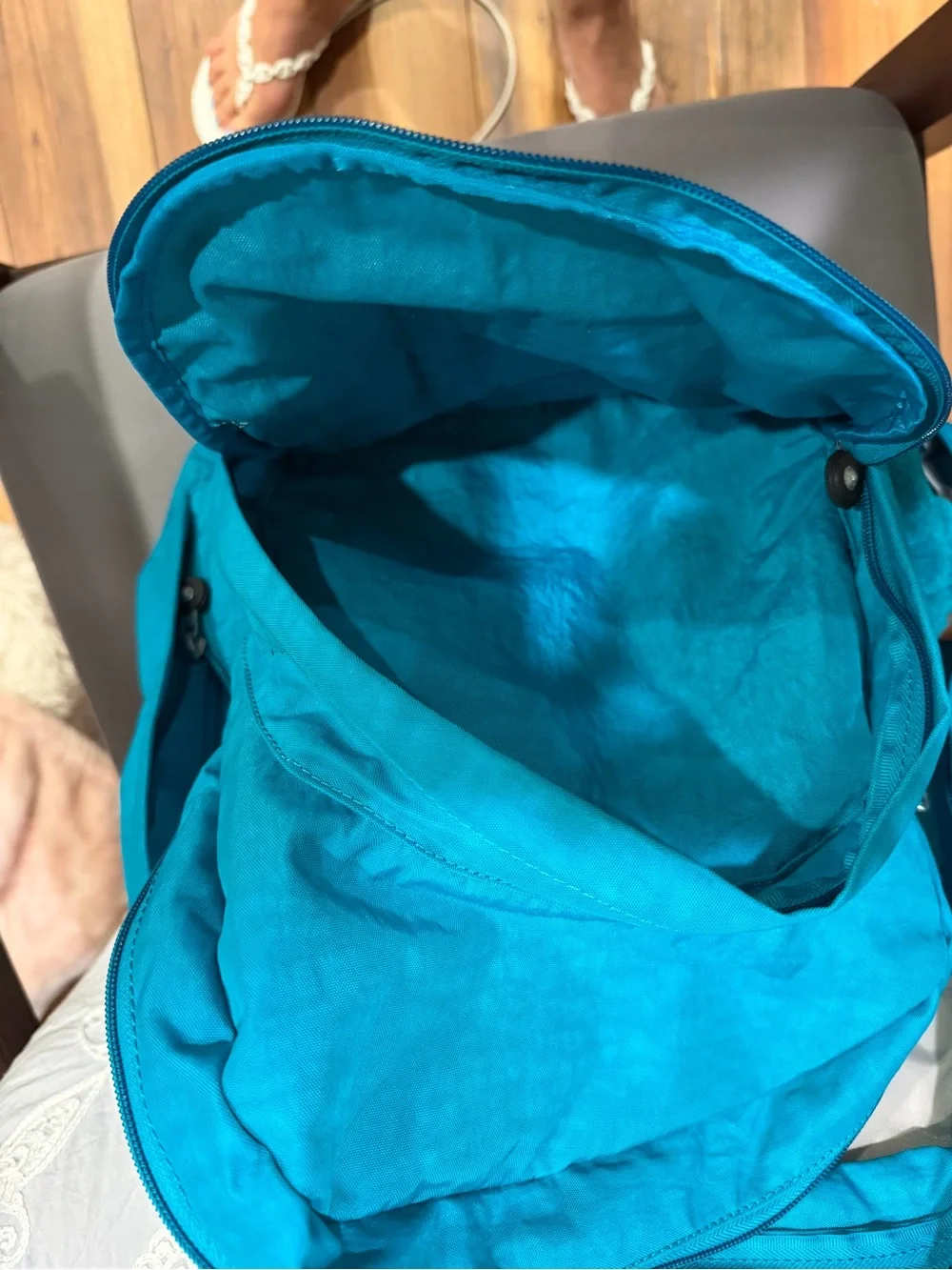 Kipling Turquoise Backpack with Front Pocket and Keychain